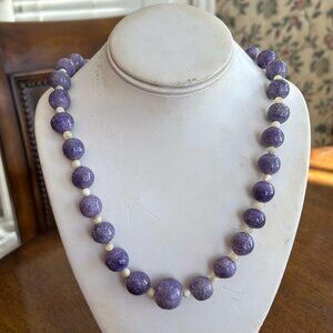 Purple and white heavy bead necklace